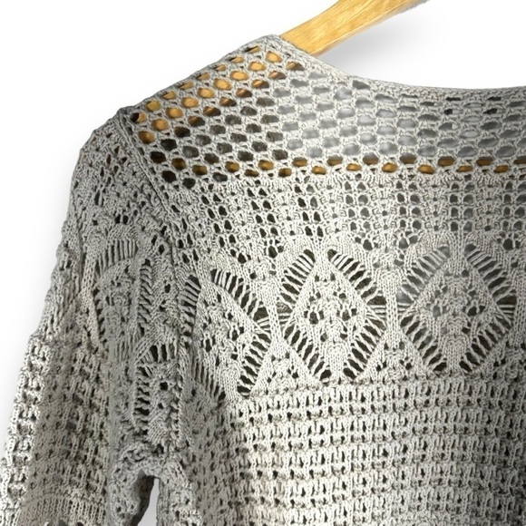 4 for $40 SALE!J Jill Crocheted Split V Neck Fisherman's Sweater, Cream, Size S - Picture 7 of 9